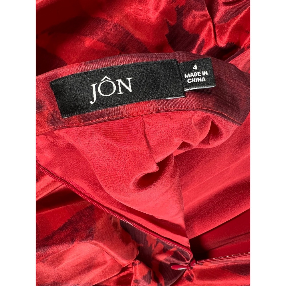 Rickie Freeman Teri Jon Bubble Skirt 4 Red Floral Taffeta Layered Vintage 90's - Picture 6 of 7
